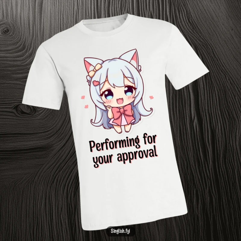 Funny Bowing Character T-Shirt: A character humorously performing a tiny, enthusiastic bow with a friendly demeanor.