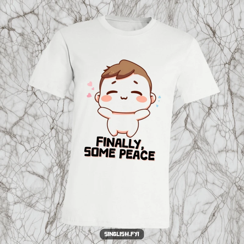 Funny Happy Sigh T-Shirt: A character humorously letting out a happy sigh with relaxed shoulders, embodying peace.