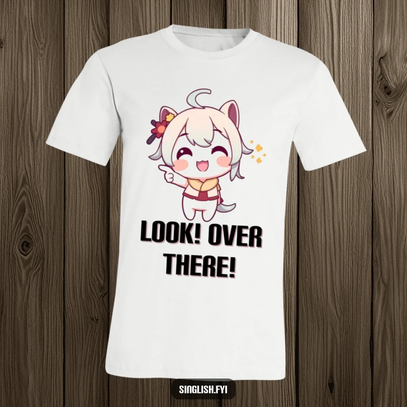 Funny Pointing T-Shirt: A character playfully points with a grin, hinting at something amusing or intriguing, perfect for a funny outfit.