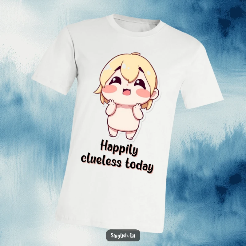Funny Shrugging Character T-Shirt of a cute character shrugging with a confused but happy expression, perfect for casual, humorous wear.