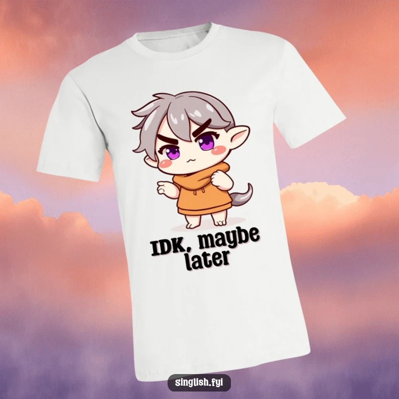 Funny T-Shirt: A character shrugs with a raised eyebrow, exuding a cool, unbothered, and humorous personality.