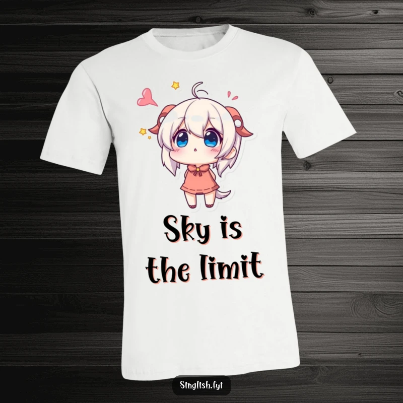 Funny T-Shirt: A character looks up with wonder and excitement, embodying optimism. Perfect funny gift.