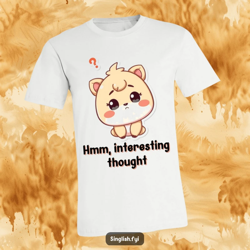 Funny t-shirt with a curious character tilting their head, displaying a quizzical expression, ready to explore.