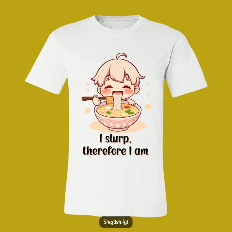 Funny Lontong Soup Enthusiast T-Shirt: Cute Character Slurping Noodles, A Hilarious Gift