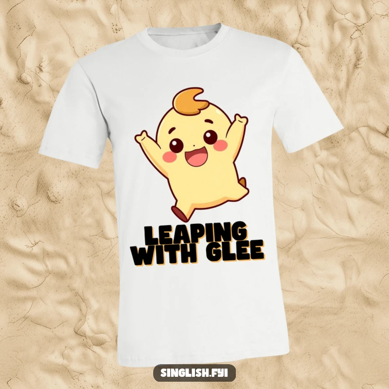 Funny Playful Jump T-Shirt: A vibrant graphic of a character gleefully jumping with a huge smile, radiating positivity and playful energy.