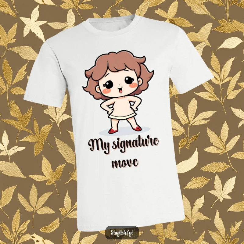 Funny Dancing Character T-Shirt of a cute character performing a silly dance with hands on hips, perfect for expressing joy.