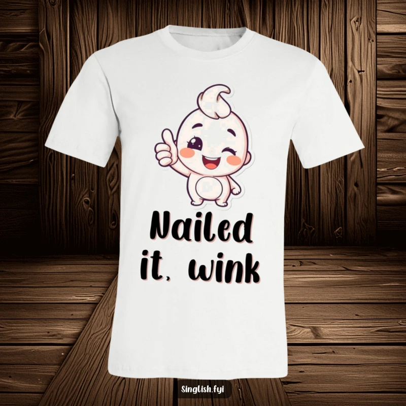 Funny Thumbs Up T-Shirt: A happy character gives a thumbs up and a playful wink, embodying confidence and funny optimism.