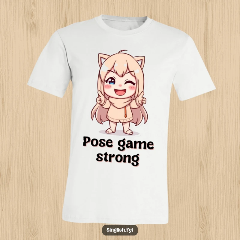 Funny Character Pose T-Shirt: A quirky character in a funny pose, sporting a big, goofy, humorous smile.