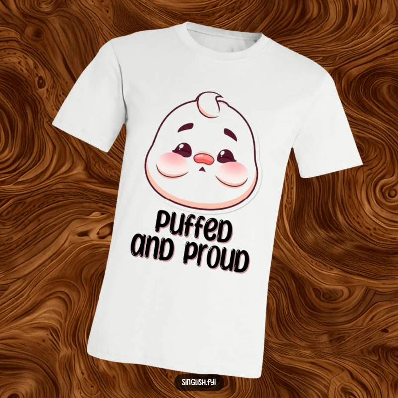 Funny Puffed Cheeks T-Shirt depicting a character making a funny, exaggerated face with visibly puffed cheeks, embodying comical silliness.