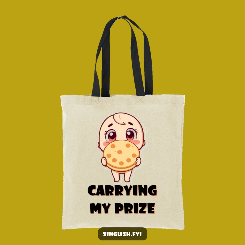 Funny Wide-Eyed Roti Prata Tote Bag: Hilarious Bag for Foodie Errands