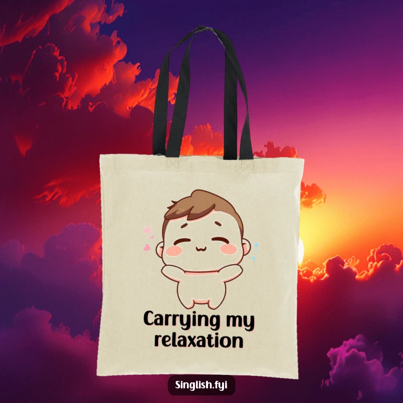 Funny Happy Sigh Tote Bag: A character releasing a happy sigh with relaxed shoulders, perfect for carrying items peacefully.