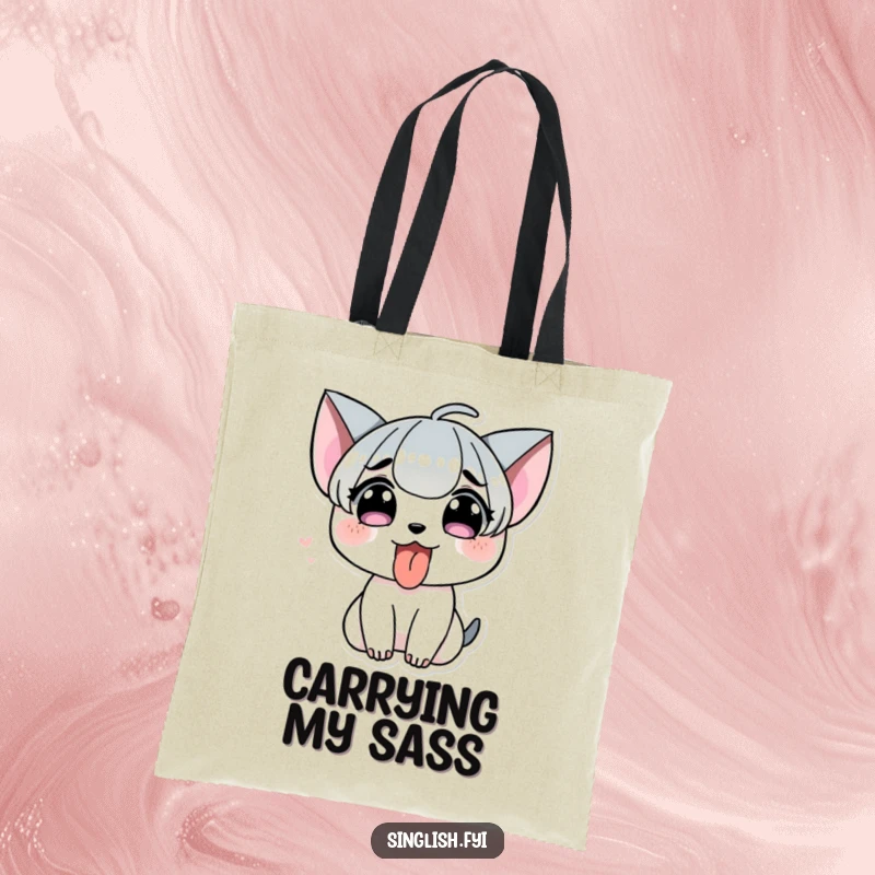 Funny Tongue Out Tote Bag: A character sticking its tongue out playfully, perfect for carrying items with a cheeky vibe.