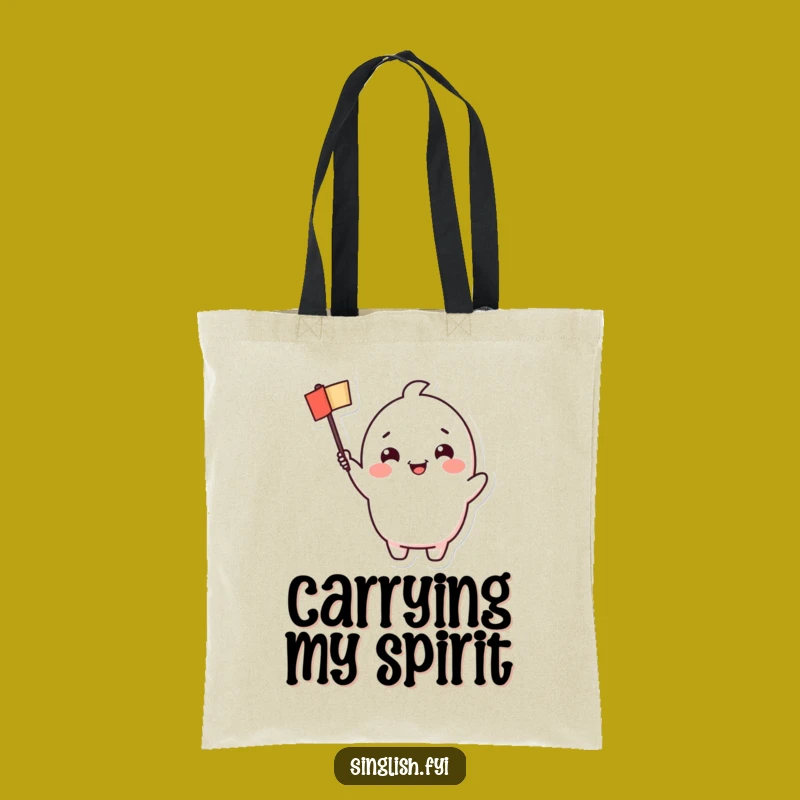 Funny Cheerful Waving Flag Character Tote Bag: Cute & Festive, Perfect Funny Gift