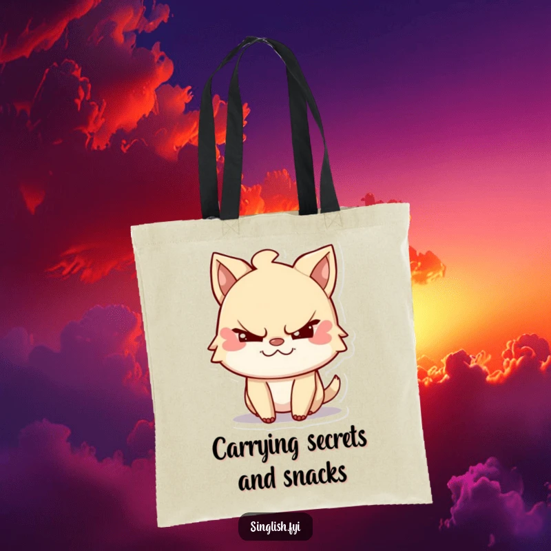 Funny tote bag featuring a mischievous character winking slyly, perfect for carrying essentials with a touch of humor.