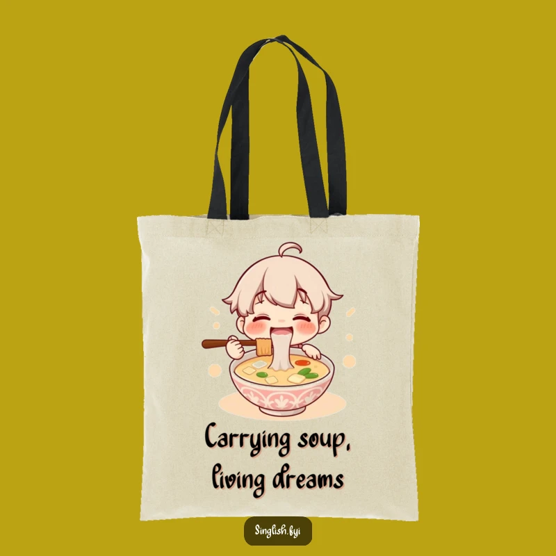 Funny Lontong Soup Tote Bag: Adorable Character Slurping Noodles, Practical and Humorous Gift