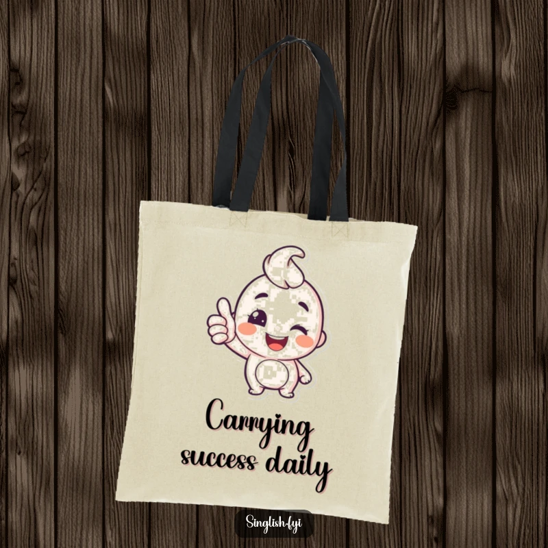 Funny Thumbs Up Tote Bag: A happy character gives a thumbs up and winks, making this a funny and practical bag for everyday use.