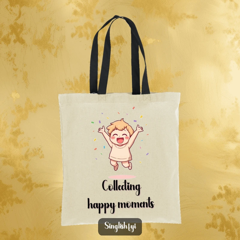 Funny Celebration Tote Bag: A character joyfully jumps and throws confetti, making this a funny and festive bag for all your needs.