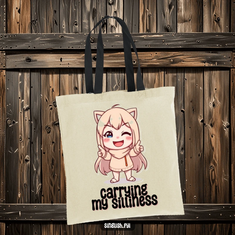 Funny Character Pose Tote Bag: A durable tote featuring a character in a funny pose with a goofy smile, ideal for daily use.