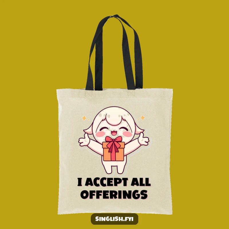 Funny Gift Tote Bag: Excited Character Ready for Shopping and Presents