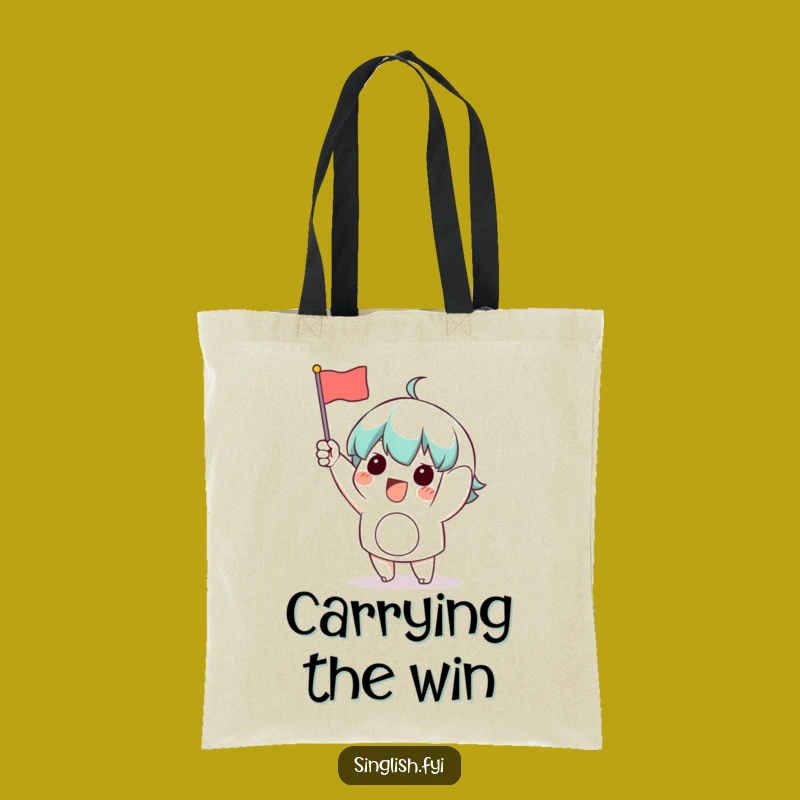 Funny Waving Flag Character Tote Bag: Carry Your Enthusiasm Everywhere
