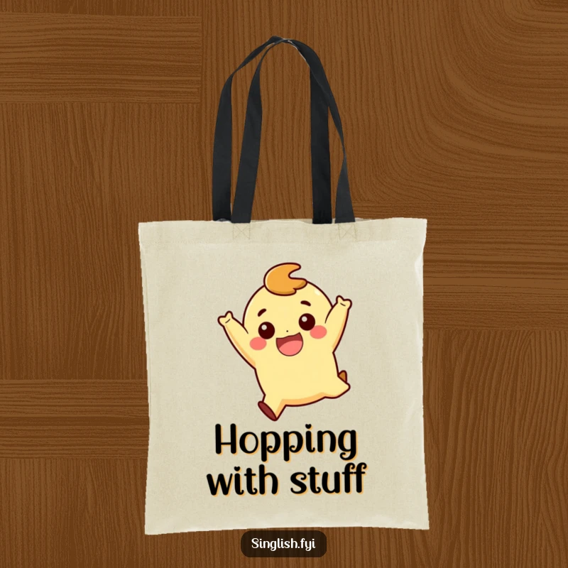 Funny Playful Jump Tote Bag: A practical tote featuring a character in a joyful, playful jump with a big smile, perfect for daily use.
