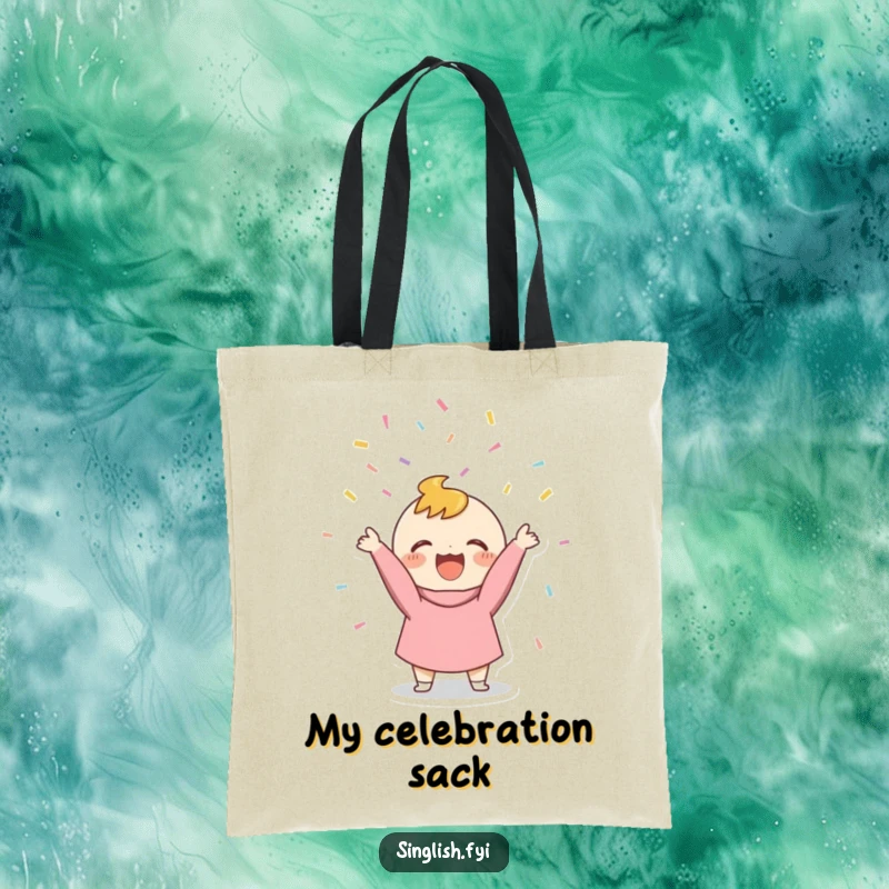Funny Confetti Thrower Tote Bag with a character joyfully launching confetti, a humorous and practical accessory.